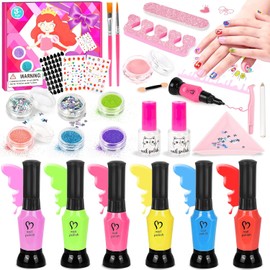 Kids Nail Polish Set for Girls, Peelable Non Toxic Nail Polish with Nail Powder & DIY Nail Stickers, Water-Based Nail Art Kit, Gift Set and Girls Toys Age 8+