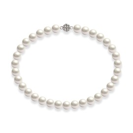 Schmuckwilli Women's Shell Pearl Necklace, White, High Gloss, Magnetic Closure, Real Shell mk0018z, Silver Plated, White