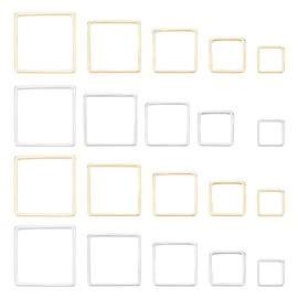 PH PandaHall 50pcs 5 Sizes Brass Linking Rings, 6/8/10/12/14mm Square Open Bezel Frame Charms Connectors Geometric Beading Hoop Link Pendant for Resin Necklace Bracelet Jewelry Making, Golden/Silver