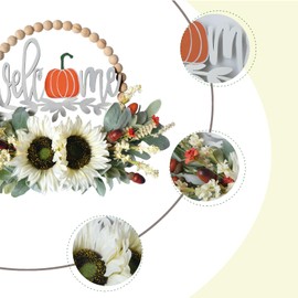 TEMPUS 16" Fall White Sunflower Wreath for Front Door Hanging Wall Decoration Thanksgiving Home Farmhouse Decor