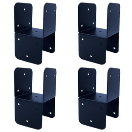 Jouray 4 Pcs Black 4x4 Deck Post Caps & Tie Brackets, 14 Gauge Steel Post Anchor Connectors for Metal to Wood Posts