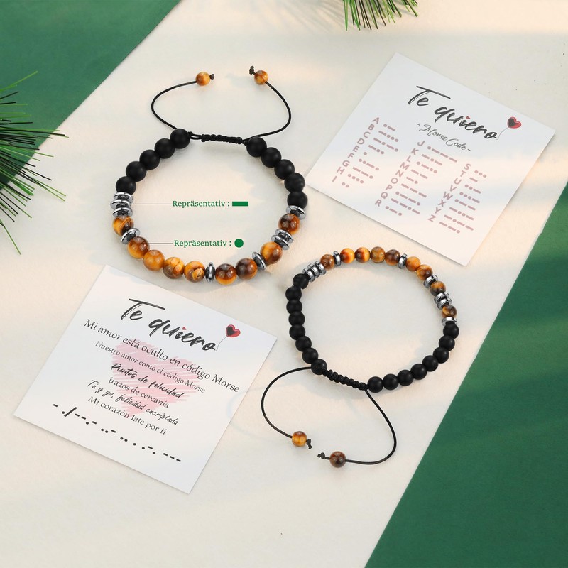 Jbniuay Pulsera de código Morse, pulsera de pareja., tiger eyes