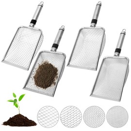 Set of 4 Stainless Steel Garden Sieve, Compost Sieve with Handle, Garden Sieve, Sand Sieve, Throw-Through Sieve, Ground Sieve (2/2.8/3.8/5 mm Mesh) Sieve Inserts for Soil, Compost, Sand, Gravel and