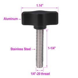 Befenybay 4pcs 1/4"-20 x 1-1/4" Thumb Screw Stainless Steel Standard/Coarse Thread Black Aluminum Knob