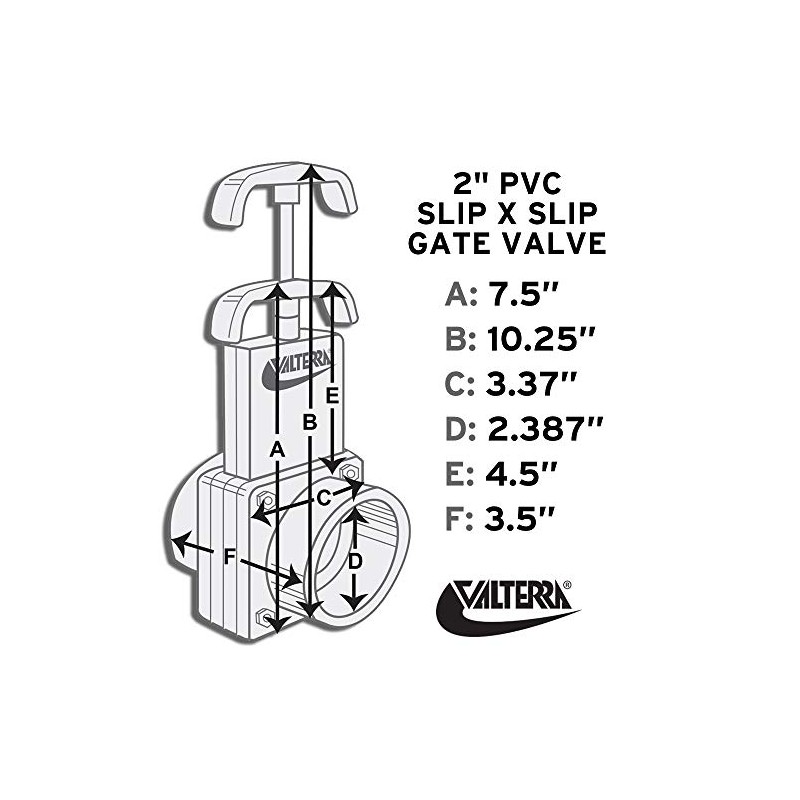 Valterra 6201 PVC Gate Valve, White, 2" Slip