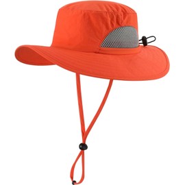 Magracy Kids Wide Brim Qiuck Dry Mesh Sun Hat UV Protection Bucket Hat Adjustable Orange