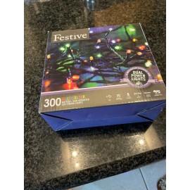 FESTIVE DUAL POWER LED STRING LIGHTS 300 MULTI-COLOR  Cord Battery/USB