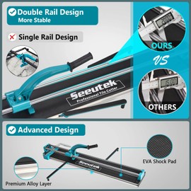 Seeutek Manual Tile Cutter, 24 inch Professional Porcelain Ceramic Tile Cutter, Double Rails Design Tile Cutter Tool, with Tungsten Carbide Cutting Wheel and Laser Guide Positioning
