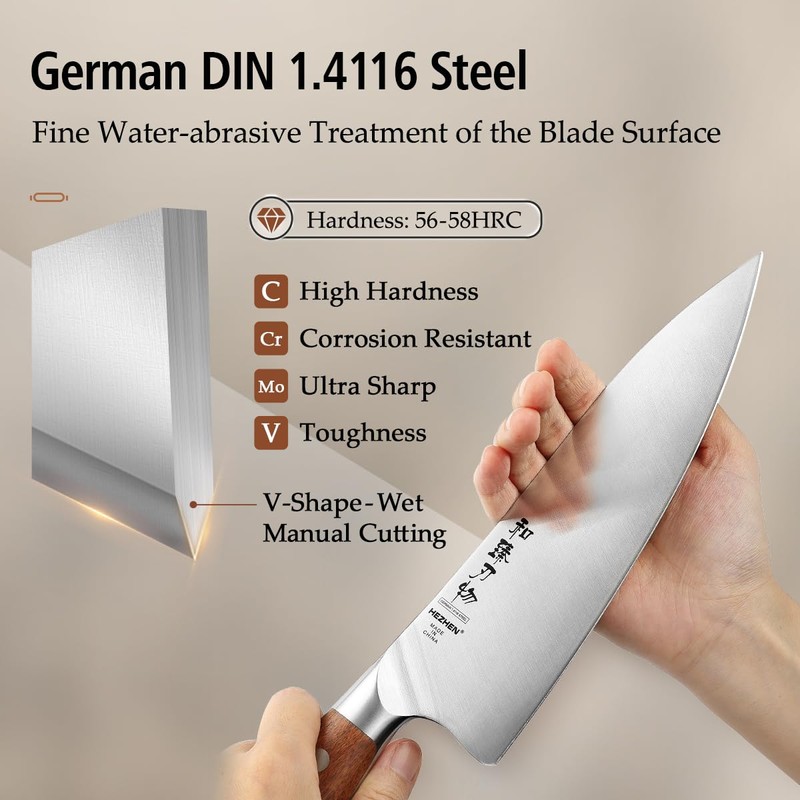 HEZHEN Pro Chefs Knives 8.3 Inch,High Carbon German 1.4116 Steel,Stainless