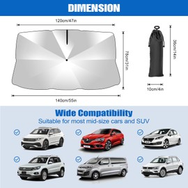 BITOYO Sun Protection Car Windscreen 140 x 78 cm, Car Sun Protection Windscreen Indoor, UV Protection Windscreen Sun Visor, Foldable Windscreen Cover, Parasol for Most Cars