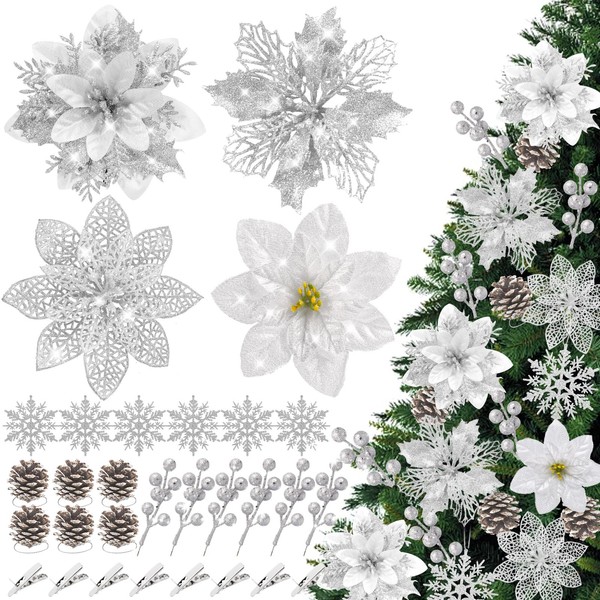 YWEVYEZC 108Pcs 4 Styles Christmas Poinsettia Flowers Set, 24Pcs Artificial