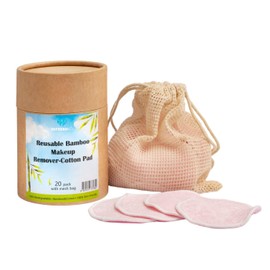 Refreshko Reusable Makeup Remover Pads 20 Pack with Washable Laundry Bag and Round Box for Storage | Natural Bamboo and Organic Cotton Rounds for All Skin Types - Eco-Friendly Reusable Cotton Pads