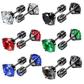 HinDaLi 6 Pairs Stainless Steel Earrings for Men Girls Women Earrings Diamond Stud Earrings Women's Silver Stud Earrings Men's Round Earrings Men's Titanium Earrings Silver Small Helix Earrings