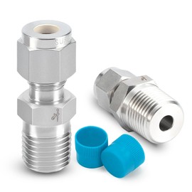 VALVENTO 2Pcs 316 Stainless Steel Compression Tube Fitting 6mm Tube OD x 1/4" NPT Male Straight Adapter Connector with Double Ferrules for Oil, Chemical, and Natural Gas Connections