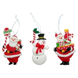 Wowser Santa and Snowman Clay Dough Christmas Ornaments, Festive Holiday Decorations, 7 Inches, Set of 3