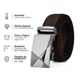 Vedicci Cinturon para hombre de piel genuina con sistema de cierre automático. Cinturones hombre para uso casual y formal. Cinto hombre Unitalla. Belt Men. Prizma (Café, S/M)