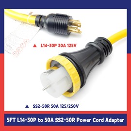 Dusledel 5FT L14-30P to 50A SS2-50R Power Cord Adapter 120V/240 30A 4 Prong Male to 4 Prong Twist Lock Receptacle Compatible with RV Marine Boat Camper Generator with Locking Ring