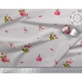 Soimoi Cotton Canvas Fabric Leaves & Carnation Floral Decor Fabric Printed metre 56 Inch Wide
