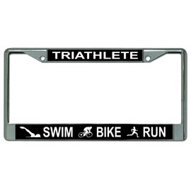 Triathlete Swim Bike Run Chrome License Plate Frame