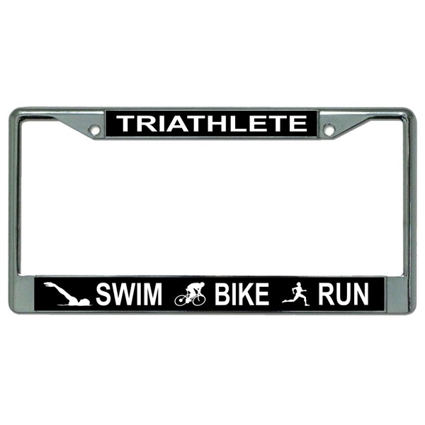 Triathlete Swim Bike Run Chrome License Plate Frame