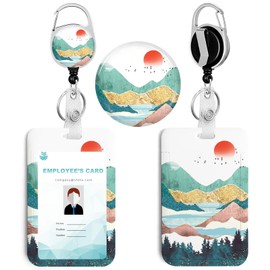 Mountain Sunset ID Badge Holder with Clip Badge Reels Retractable Heavy Duty, Retractable Badge Holders Reels，Id Badge Holders Retractable for School Office Men Women Teen Kids