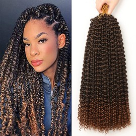 Passion Twist Hair 18 Inch, Passion Twist Crochet Hair Synthetic Braids for 6 Packs Water Wave Crochet Hair Long Bohemian Locs Hair (18 Inch, #1B/30)