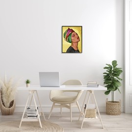 Stupell Industries Glamour Woman Portrait Fashion Cosmetics and Headwrap, Designed by Marcus Prime Black Framed Wall Art, 16 x 20, Yellow