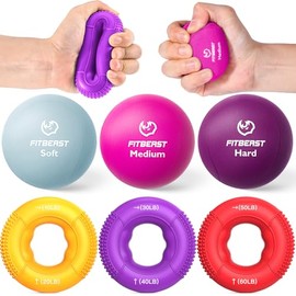 FitBeast - Entrenador de fuerza de agarre, ejercitador de dedos, bolas de estrés para adultos, terapia de mano para fuerza, recuperación y alivio del 