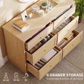 YITAHOME Rattan Dressers & Chests of Drawers, 6 Drawer Modern Closet Dresser, Wood Color