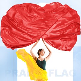 Jetec 2 Pcs 55" Worship Flags for Dance Church Praise Dance Flag with Flexible Rod Semicircle Angel Wing Design for Outdoor Stage Performance Religious Activities(Red,Solid Color)