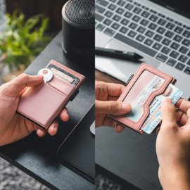 VULKIT Minimalist Wallet with ID Window & EDC Pocket Pop Up Card Holder RFID Blocking Slim Wallet Design for Airtag Coins Cash & Credit Cards