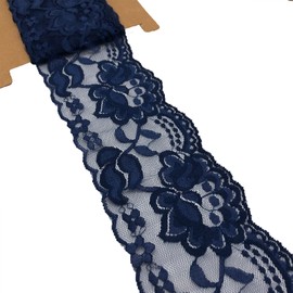 LUMKET 3.15 Inches Wide Stretch Lace Ribbon with Floral Pattern 10 Yards Lace Trim Fabric for Sewing, Gift Package Wrapping, Floral Designing & Crafts - 6108 (Navy)