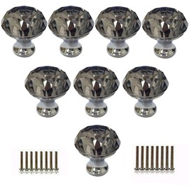 Tencro 8pcs 30 mm Diamond Shaped Luxury Crystal Knobs Glass Knobs with Screws for Drawer Door, Cabinet Door, Cupboard Door, Kitchen, etc. - Grey
