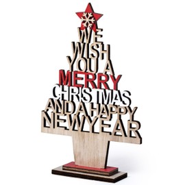 Set of 2 Christmas Trees as Table Decoration with Milled Out We Wish You a Merry Christmas 18 cm H Can Also Be Sent as a Christmas Card by Letter