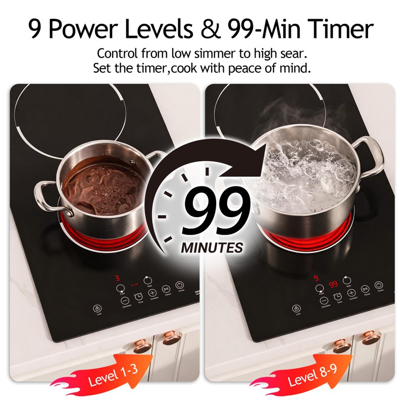 FIREGAS 12 Inch Built-in Electric Cooktop, 2 Burner 3000W, Hardwired
