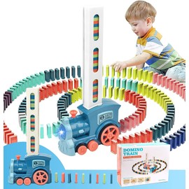 SUHOMMY Dominó Tren Juguete, 100 Bloques de Dominó Tren Eléctrico Juego, Tren Eléctrico Domino, Juego de Juguete de Tren de Dominó con Luz y Sonido, Juguete Educativo para Niños Mayores de 3 Años