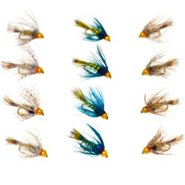 Outdoor Planet 12 Guide's Choice Hare's Ear/Beadhead Soft Hackle Hare's Ear Nymph Flies Wet Flies for Trout Fly Fishing Flies Lure Assortment