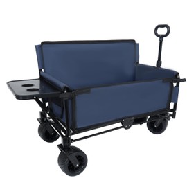 ESPIDOO 3-in-1 Folding Wagon Cart with Bench Seat: Heavy-Duty 500lbs Capacity All-Terrain Wheels - Convertible Utility Wagon for Family Camping & Outdoor Activities with Rear Tabletop