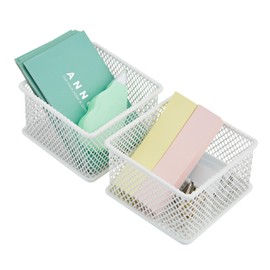 Annova Stackable Mesh Drawer Cabinet and Shelf Organizer Bins Storage Basket School Office Supply Holder Tray- Set of 2 (White, 3x3x2 Inch)