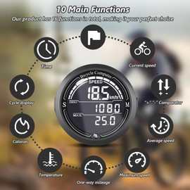 AMFUN Bicycle computer Wireless, 2.2 inch LCD Screen Auto Backlight, Universal 19 Functions, IP67 Waterproof, Bicycle Speedometer and Odometer, Suitable for cycling