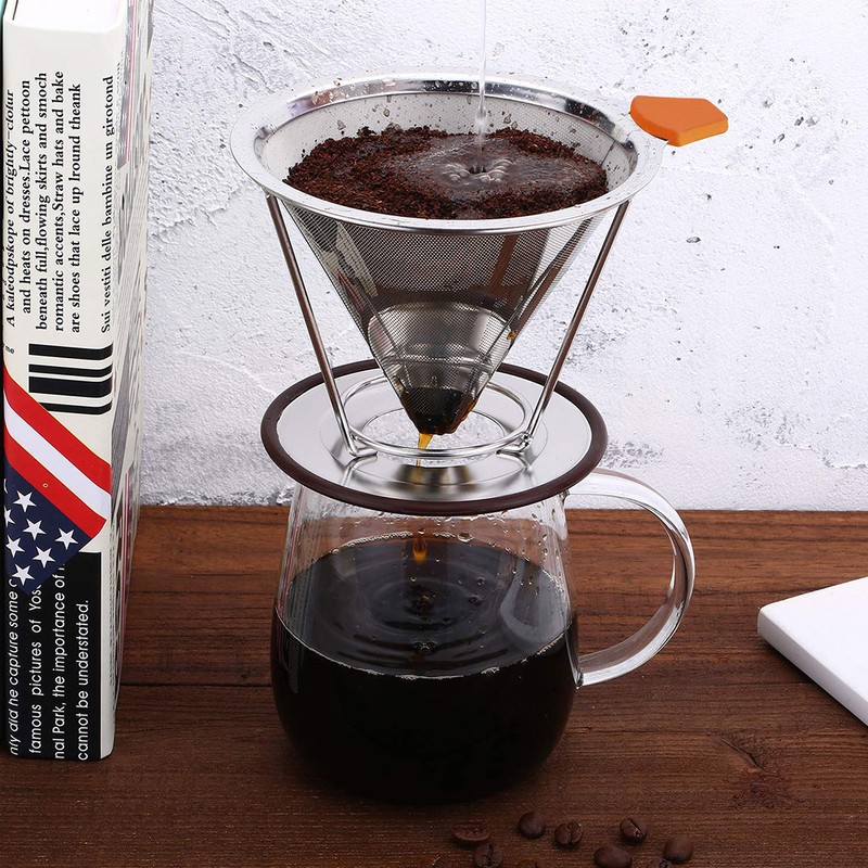 Stainless Steel Reusable Coffee Dripper Filter Coffee Cone with Mesh