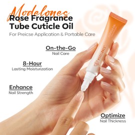 Modelones Rose Cuticle Oil, Nail Strengthener with Jojoba Oil & Vitamin E, Promotes Nail Growth, Moisturizes Dry Skin