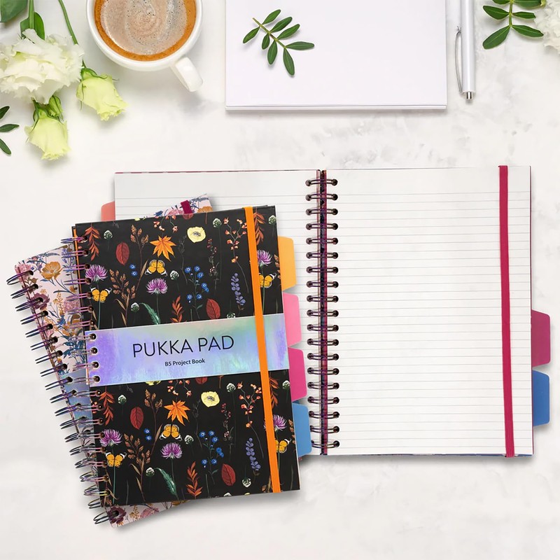 Pukka Pads Bloom B5 Hardcover Project Book, Floral Cover, 9496-BLM,