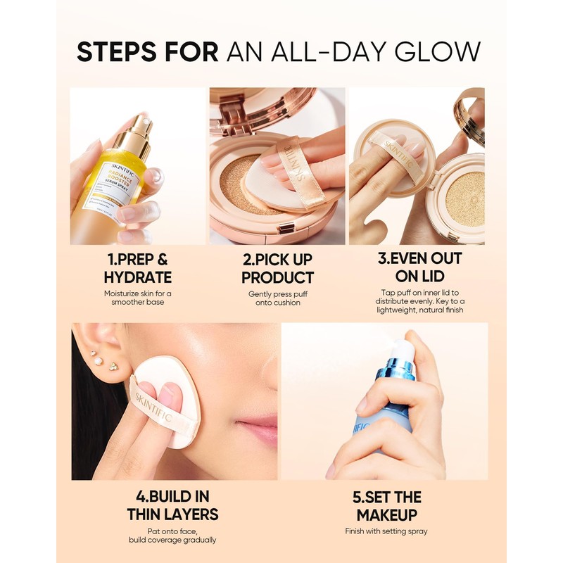 SKINTIFIC Full Coverage Cushion Foundation #00N Natural Porcelain| Satin Glow