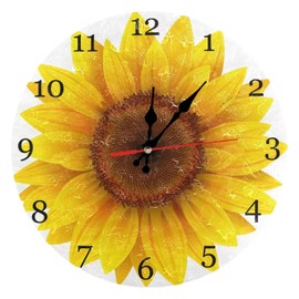astylishome Wall Clock Kitchen Sunflower Funny Silent Non Ticking Modern Round Decorative Home Wall Clocks for Living Room Bedroom Office School Classroom Farmhouse 0815