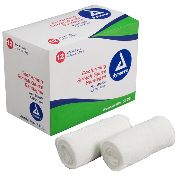 Dynarex Stretch Gauze Bandage, 3" Non-Sterile, 12 per Box (DX3103) Category: Bandages and Dressings