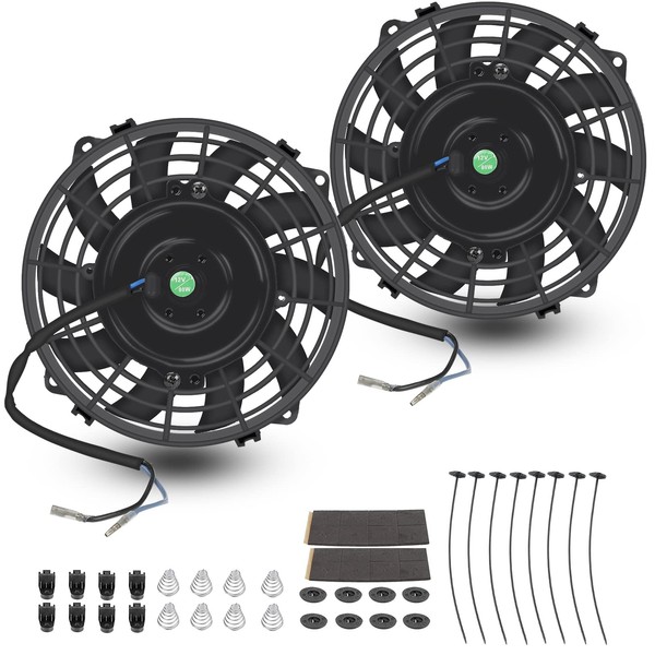 7 Inch Universal Slim Fan Push Pull Electric Radiator Cooling Fan 12V 80W Mount Kit Black Set of 2
