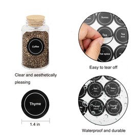 Spice Labels, 432Pcs Spice Labels Stickers 1.4in Waterproof Adhesive Round Preprinted Spice with Blank Labels Black Tear Resistant Sticker for Kitchen Jars Caps Food Containers Spice Organizers