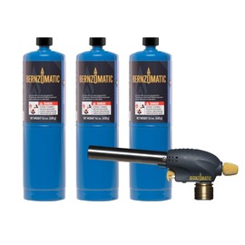 Bernzomatic QuickFire Outdoor Torch, High Output, Wind-Resistant Propane Hand Torch for Lighting Campfires, Grills, Smokers, Fire Pits, and other Outdoor Gatherings (WT3301 + 3 Pack Propane)