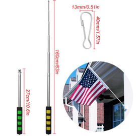 FL HUA 2 Pcs Telescopic Flag Pole Kit, 1.6m Portable Telescopic Stick, Stainless Steel Camping Festival Flag Pole, Telescopic Pole for Teacher Tour Guide